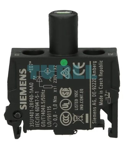 Siemens 3SU1401-2BF40-1AA0 Green LED Module, 230V AC, Screw Terminal, Floor Mounting