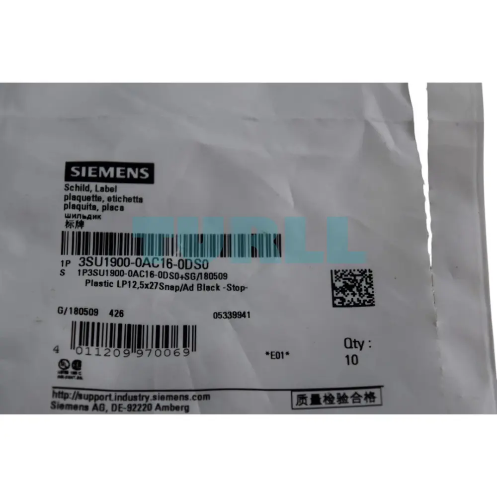 Siemens 3SU1900-0AC16-0DS0 Labeling Plate, 12.5x27mm, Black/White, “Stop” Inscription Original Brand New 2 Siemens 3SU1900-0AC16-0DS0 Labeling Plate, 12.5x27mm, Black/White, “Stop” Inscription
