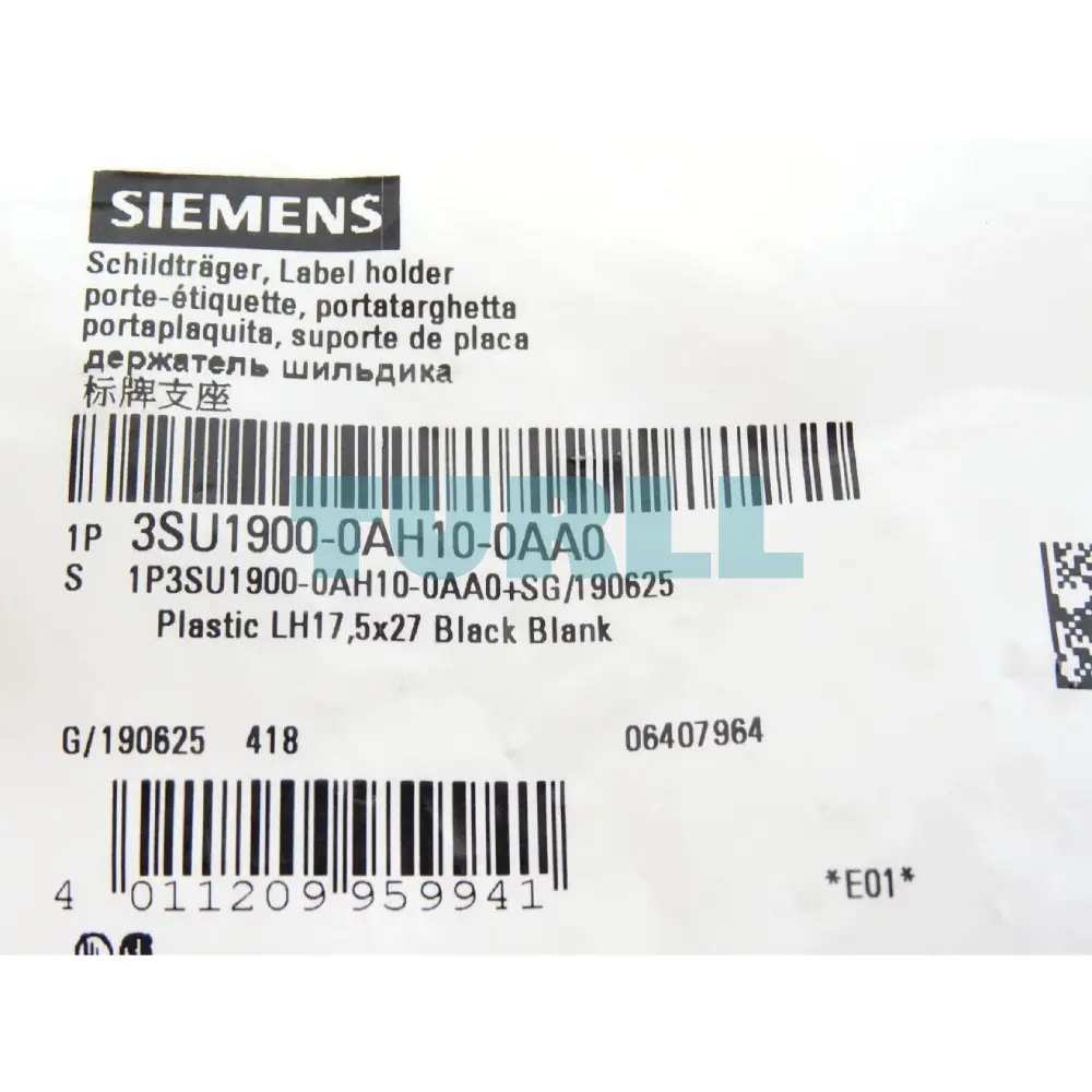 Siemens 3SU1900-0AH10-0AA0 Label Holder, 22mm, Flat Black Frame for Labeling Plate Original Brand New 3 Siemens 3SU1900-0AH10-0AA0 Label Holder, 22mm, Flat Black Frame for Labeling Plate