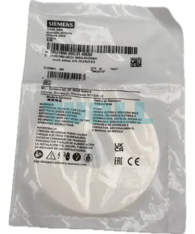 Siemens 3SU1900-0BC31-0NB0 — packaging label for the four-language emergency-stop backing plate