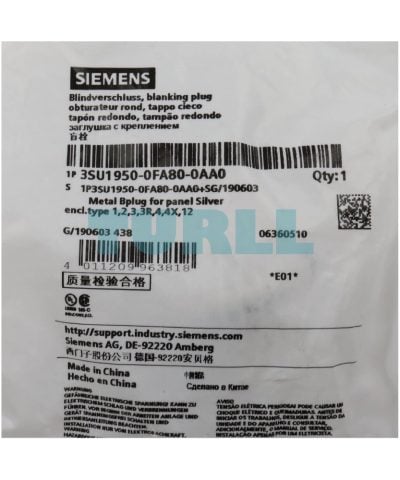 Siemens 3SU1950-0FA80-0AA0 Sealing Plug 22mm Metal, Shiny Silver
