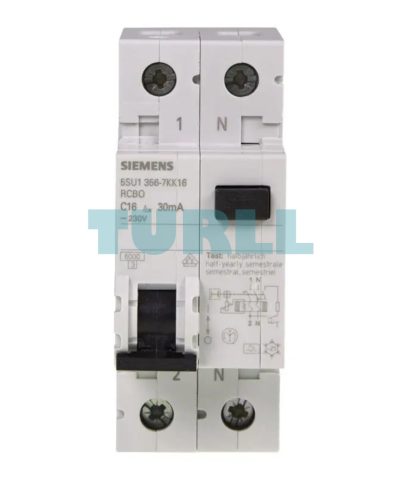 Siemens 5SU1356-7KK16 RCBO 16A 30mA, 1P+N, Type A, 6kA C-Characteristic, 230V AC