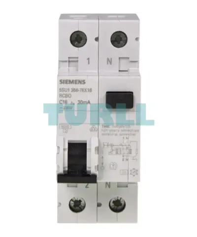 Siemens 5SU1356-7KK16 RCBO 16A 30mA, 1P+N, Type A, 6kA C-Characteristic, 230V AC