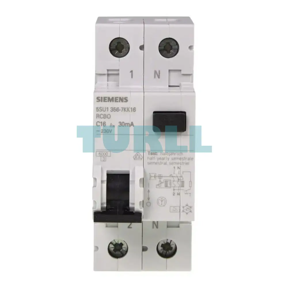 Siemens 5SU1356-7KK16 RCBO 16A 30mA, 1P+N, Type A, 6kA C-Characteristic, 230V AC Original Brand New 1 Siemens 5SU1356-7KK16 RCBO 16A 30mA, 1P+N, Type A, 6kA C-Characteristic, 230V AC