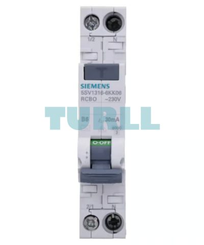 Siemens 5SV1316-6KK06 RCBO Compact 1MW, 1P+N, 6kA, Type A, 30mA, B6