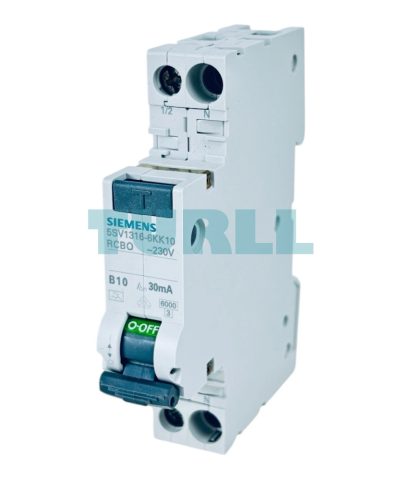 Siemens 5SV1316-6KK10 RCBO Compact, 1 MW, 1-Pole+N, 6 kA, Type A, 30 mA, B10
