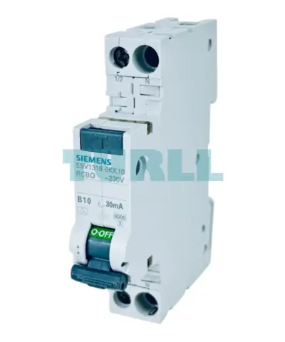 Siemens 5SV1316-6KK10 RCBO Compact, 1 MW, 1-Pole+N, 6 kA, Type A, 30 mA, B10