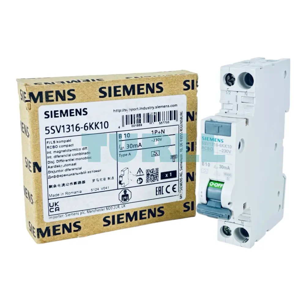 Siemens 5SV1316-6KK10 RCBO Compact, 1 MW, 1-Pole+N, 6 kA, Type A, 30 mA, B10 Original Brand New 2 Siemens 5SV1316-6KK10 RCBO Compact, 1 MW, 1-Pole+N, 6 kA, Type A, 30 mA, B10