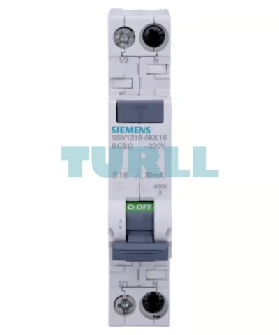 Siemens 5SV1316-6KK16 RCBO Compact, 1 MW, 1-Pole+N, 6 kA, Type A, 30 mA, B16