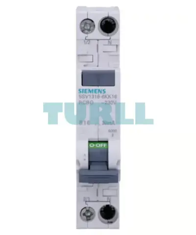 Siemens 5SV1316-6KK16 RCBO Compact, 1 MW, 1-Pole+N, 6 kA, Type A, 30 mA, B16