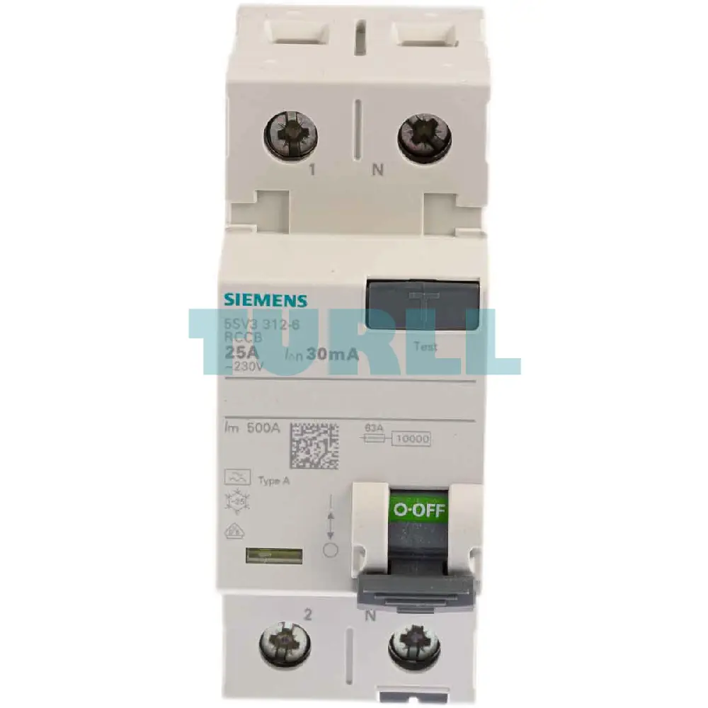Siemens 5SV3312-6 Residual Current Circuit Breaker, 2-Pole, Type A, 25A, 30mA, 230V Original Brand New 1 Siemens 5SV3312-6 Residual Current Circuit Breaker, 2-Pole, Type A, 25A, 30mA, 230V