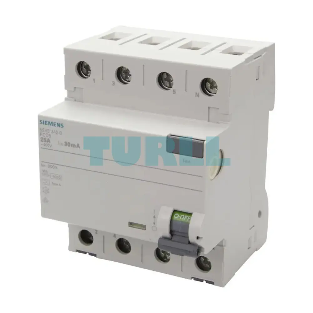 Siemens 5SV3342-6 Residual Current Operated Circuit Breaker (RCCB), 4-Pole, Type A, 25A, 30mA, 400V Original Brand New 1 Siemens 5SV3342-6 Residual Current Operated Circuit Breaker (RCCB), 4-Pole, Type A, 25A, 30mA, 400V