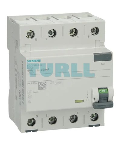 Siemens 5SV3344-6KL Residual Current Circuit Breaker, 4-Pole, Type A, 40A, 30mA, 400V
