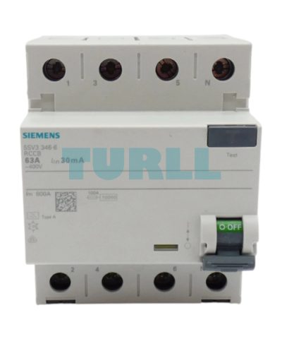 Siemens 5SV3346-6 Residual Current Circuit Breaker, 4-Pole, Type A, 63A, 30mA, 400V AC