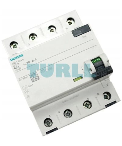Siemens 5SV3644-6 Residual Current Circuit Breaker, 4-Pole, Type A, 40A, 300mA, 400V AC