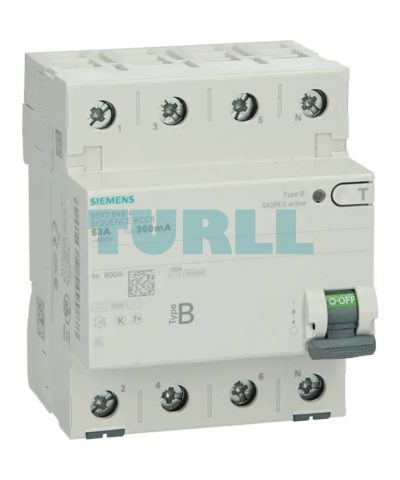 Siemens 5SV3646-4 Residual Current Operated Circuit Breaker, 4-Pole, Type B, 63A, 300mA