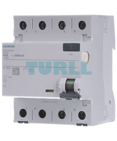 Siemens 5SV3646-6 Residual Current Operated Circuit Breaker, 4-Pole, Type A, 63A, 300mA, AC 400V