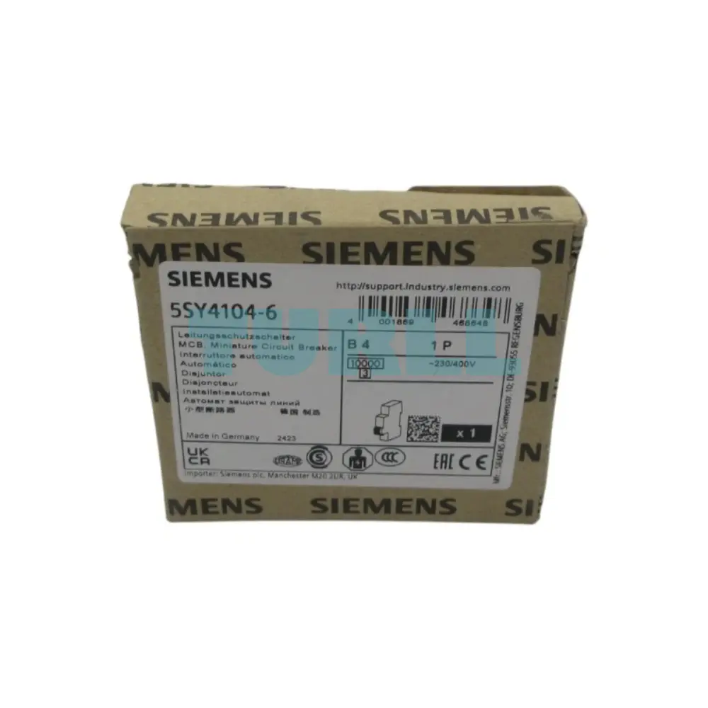 Siemens 5SY4104-6 Miniature Circuit Breaker 4A, 1-Pole, B Curve, 230/400V, 10kA Original Brand New 4 Siemens 5SY4104-6 Miniature Circuit Breaker 4A, 1-Pole, B Curve, 230/400V, 10kA