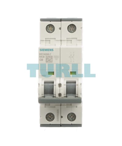 Siemens 5SY4206-7 Miniature Circuit Breaker, 2-Pole, 6A, 400V, 10kA C Curve