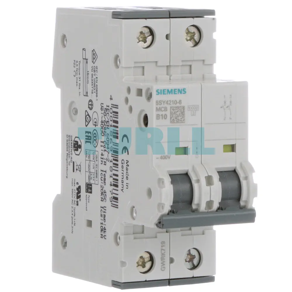 Siemens 5SY4210-6 Miniature Circuit Breaker 2-Pole, 10A, B-Type, 400V, 10kA Original Brand New 4 Siemens 5SY4210-6 Miniature Circuit Breaker 2-Pole, 10A, B-Type, 400V, 10kA