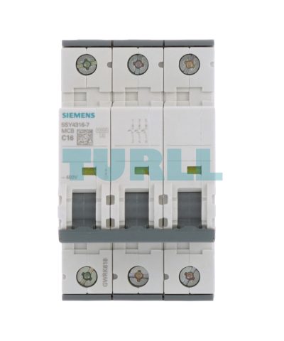 Siemens 5SY4316-7 Miniature Circuit Breaker, 3-Pole, 16A, 400V, 10kA, Type C