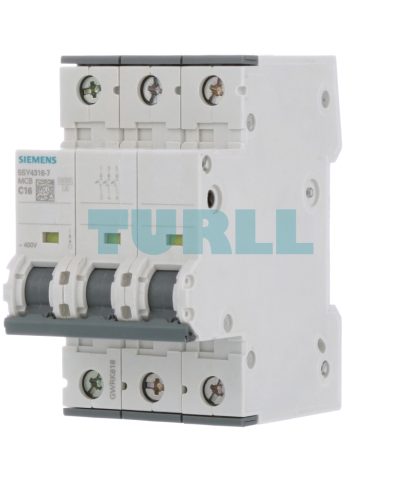 Siemens 5SY4316-7 Miniature Circuit Breaker, 3-Pole, 16A, 400V, 10kA, Type C