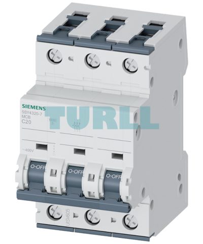 Siemens 5SY4320-7 Miniature Circuit Breaker, 3-Pole, 20A, 400V, 10kA, C-Characteristic D70mm
