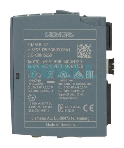 Siemens 6ES7135-6GB00-0BA1 SIMATIC ET 200SP, Analog Output Module, AQ 2xI Standard, 16 Bit