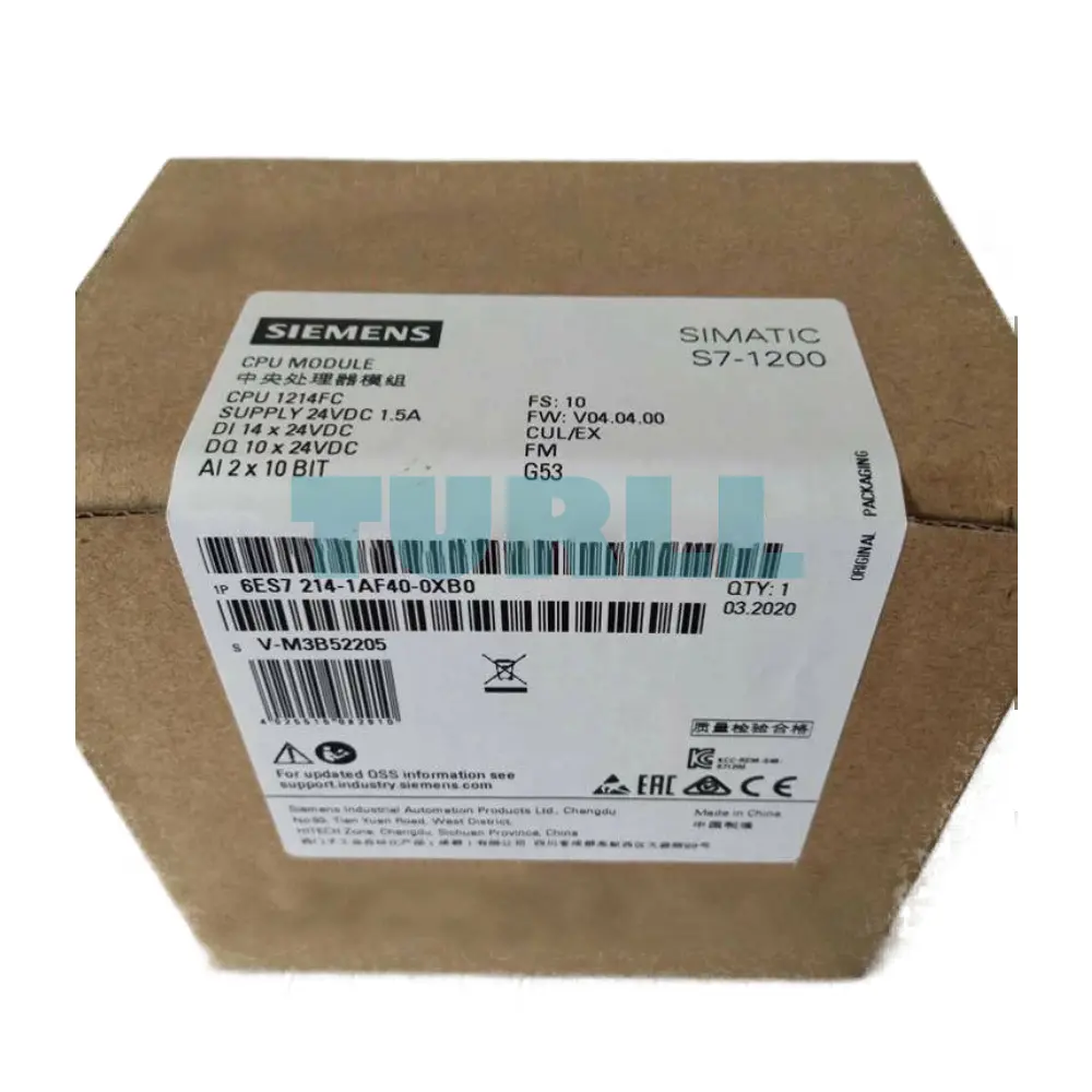 Siemens 6ES7214-1AF40-0XB0 SIMATIC S7-1200F, CPU 1214 FC, Compact Safety PLC, 200 KB Original Brand New 6 Siemens 6ES7214-1AF40-0XB0 SIMATIC S7-1200F, CPU 1214 FC, Compact Safety PLC, 200 KB