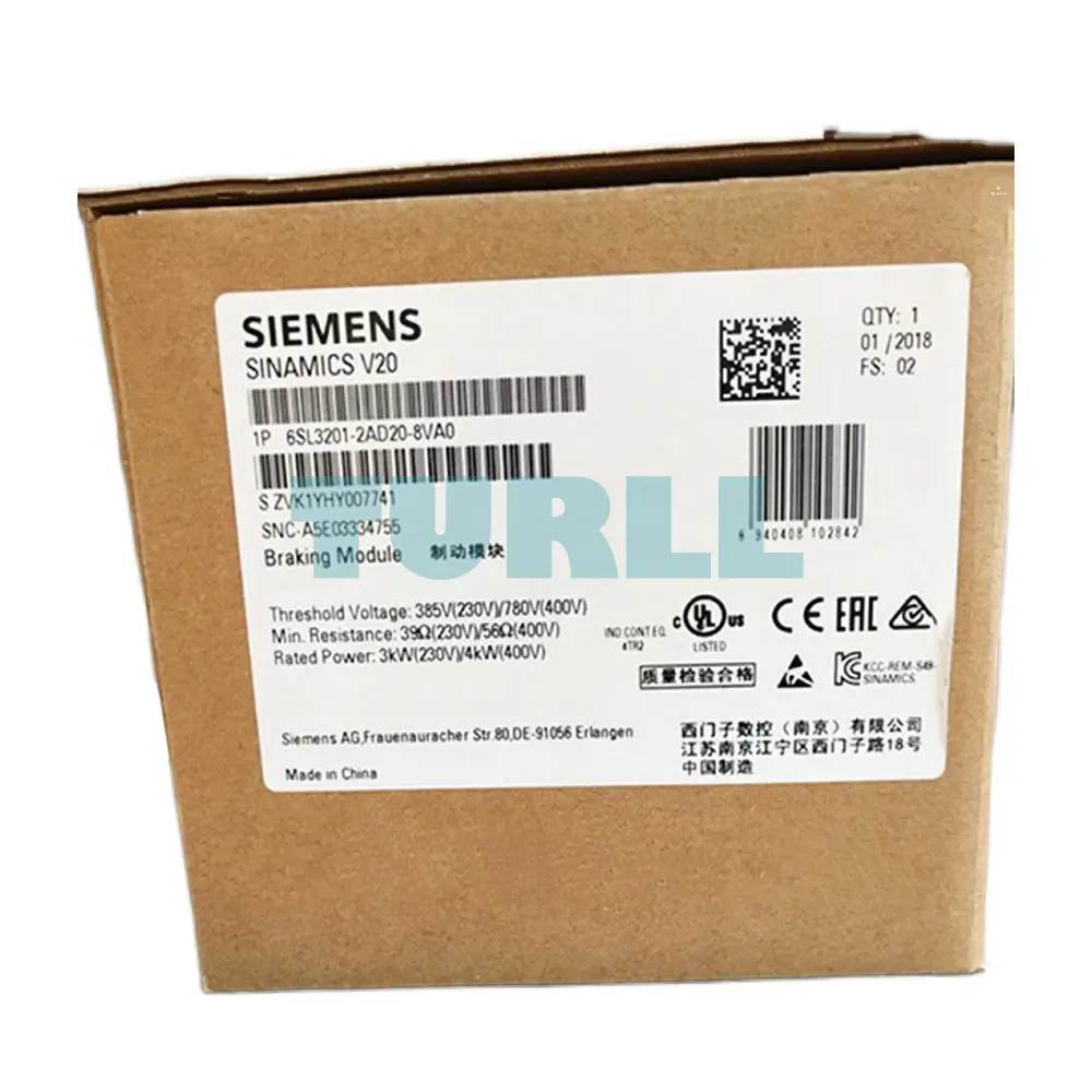 Siemens 6SL3201-2AD20-8VA0 SINAMICS V20 Brake Module 380-480V 3AC / 200-240V Original Brand New 3 Siemens 6SL3201-2AD20-8VA0 SINAMICS V20 Brake Module 380-480V 3AC / 200-240V