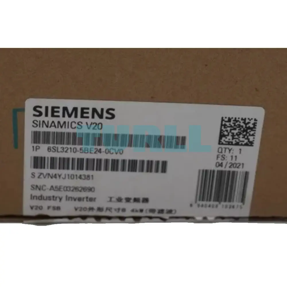 Siemens 6SL3210-5BE24-0CV0 SINAMICS V20, 4 kW, 380-480V, 3AC Variable Frequency Drive Original Brand New 4 Siemens 6SL3210-5BE24-0CV0 SINAMICS V20, 4 kW, 380-480V, 3AC Variable Frequency Drive