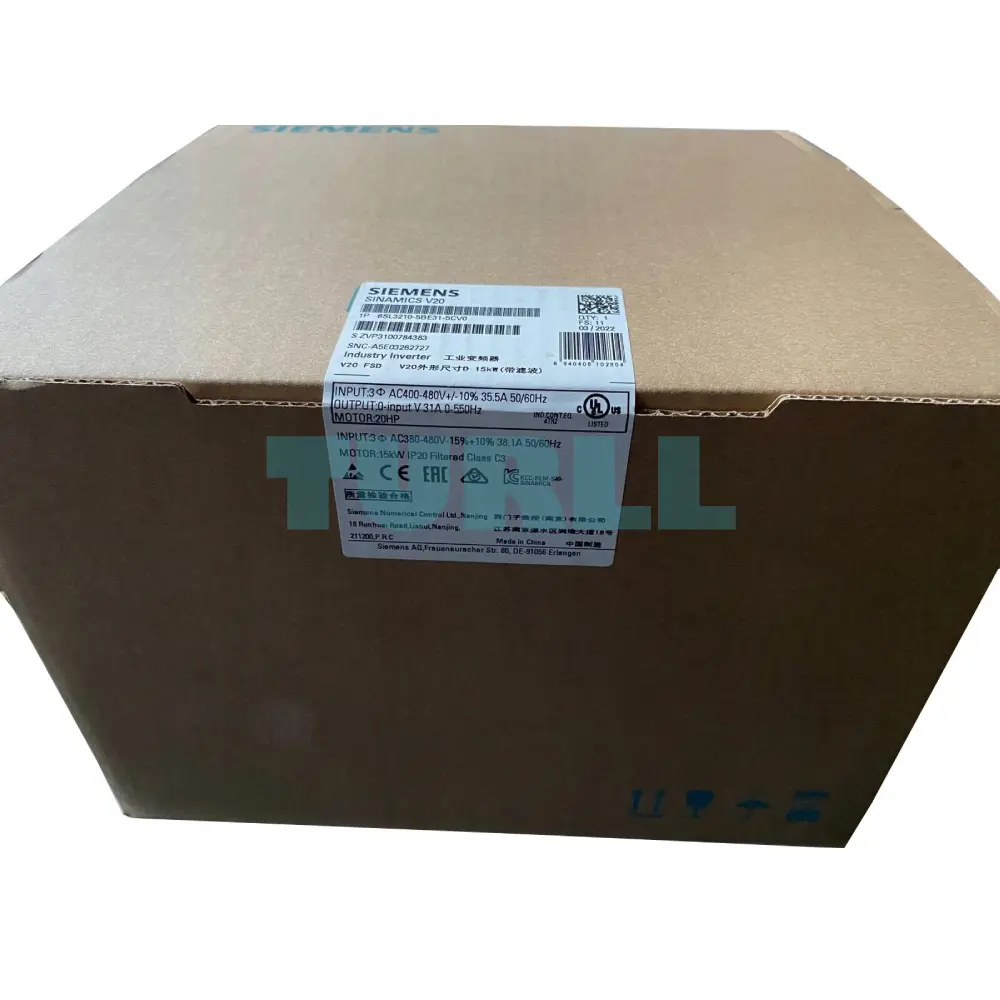 Siemens 6SL3210-5BE31-5CV0 SINAMICS V20, 15 kW, 3AC Drive, Integrated C3 Filter Original Brand New 6 Siemens 6SL3210-5BE31-5CV0 SINAMICS V20, 15 kW, 3AC Drive, Integrated C3 Filter
