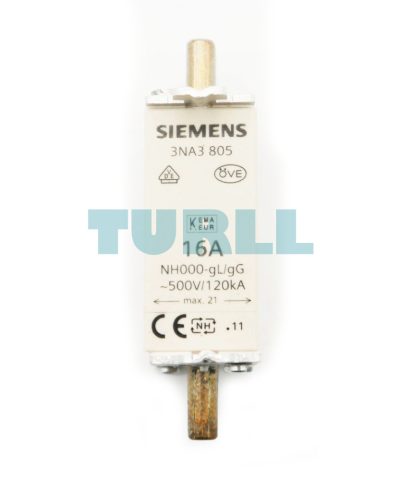 Siemens 3NA3805 LV HRC Fuse Link, NH000, 16A, gG, 500V AC/250V DC