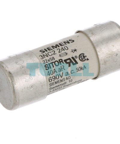 Siemens 3NC2240 SITOR Cylindrical Fuse Link 22x58mm, 40A, 690V AC / 700V DC