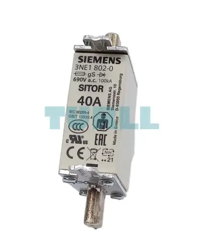 Siemens 3NE1802-0 SITOR Fuse Link, NH000, 40A, gS Class, 690V AC / 250V DC