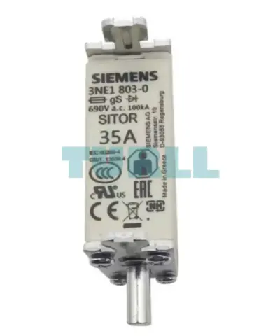 Siemens 3NE1803-0 SITOR Fuse Link, NH000, 35 A, 690 V AC, 250 V DC, Blade Contacts, Front Indicator