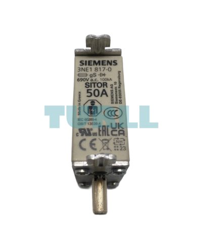 Siemens 3NE1817-0 SITOR Fuse Link, NH000 Size, 50A, 690V AC, gS Characteristic