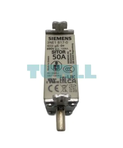 Siemens 3NE1817-0 SITOR Fuse Link, NH000 Size, 50A, 690V AC, gS Characteristic