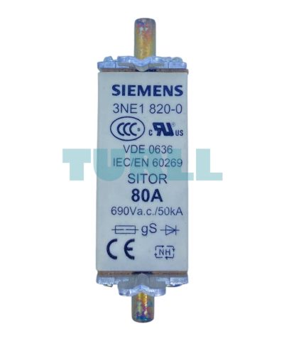 Siemens 3NE1820-0 SITOR Fuse Link NH000 80A, gS, 690V AC / 250V DC, Front Indicator