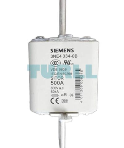 Siemens 3NE4334-0B SITOR Fuse Link, 500 A, NH2, aR, with Slotted Blade Contacts and Front Indicator