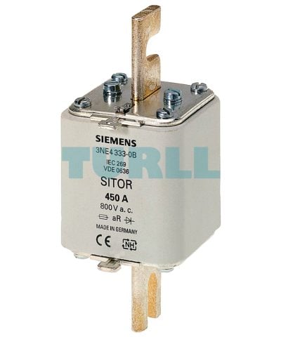 Siemens 3NE4334-0B SITOR Fuse Link, 500 A, NH2, aR, with Slotted Blade Contacts and Front Indicator