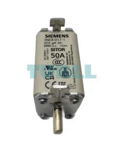 Siemens 3NE8017-1 SITOR Fuse Link, NH00, 50A, gR, 690V AC / 440V DC, Front Indicator