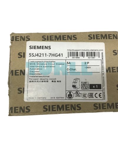 Siemens 5SJ4211-7HG41 Miniature Circuit Breaker 2-Pole, 5A, C-Curve, 240V, 14kA