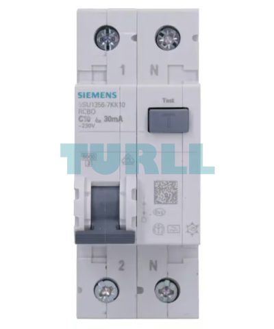 Siemens 5SU1356-7KK10 RCBO 10A, 30mA, Type A, 1P+N, C-Char, 230V, 6kA