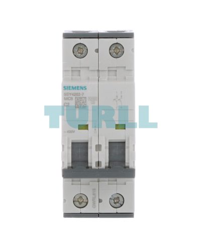 Siemens 5SY4202-7 Miniature Circuit Breaker 2-Pole, 2A, Type C, 10kA, 400V