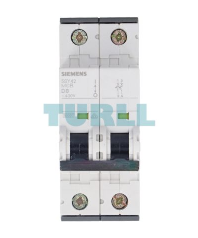 Siemens 5SY4208-8 Miniature Circuit Breaker 2-Pole, 8A, D-Curve, 10kA, 400V