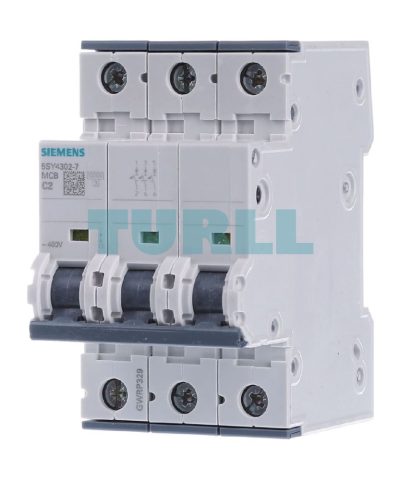 Siemens 5SY4302-7 SENTRON Miniature Circuit Breaker, 3-Pole, 2A, 10kA, Type C, 400V
