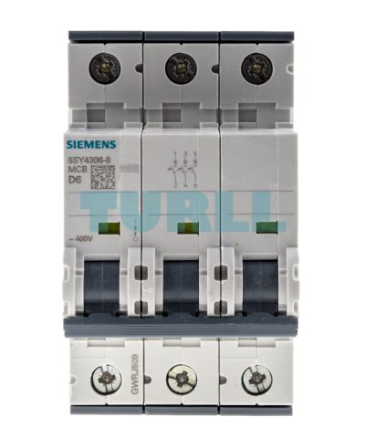 Siemens 5SY4306-8 Miniature Circuit Breaker 3-Pole, 6A, D-curve, 400V, 10kA