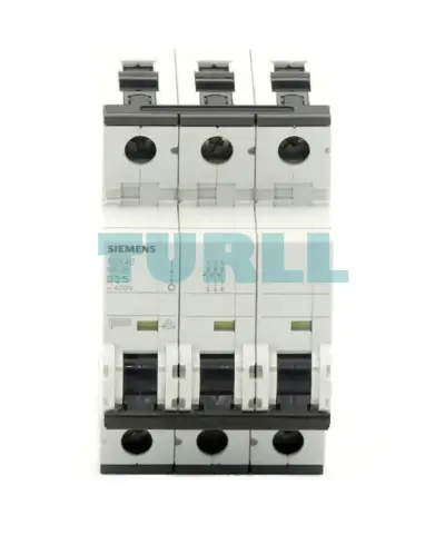 Siemens 5SY4325-8 three-pole circuit breaker, front view with rating markings
