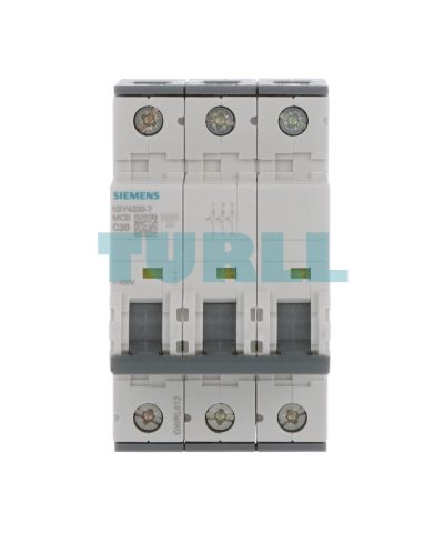 Siemens 5SY4330-7 Miniature Circuit Breaker 3-Pole, 30A, 400V, 10kA, Type C
